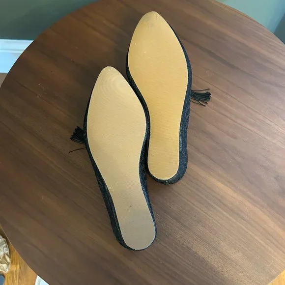 One-of-a-Kind Vintage Embroidered Lace Wedge Mules with Tassels - Picture 8 of 8